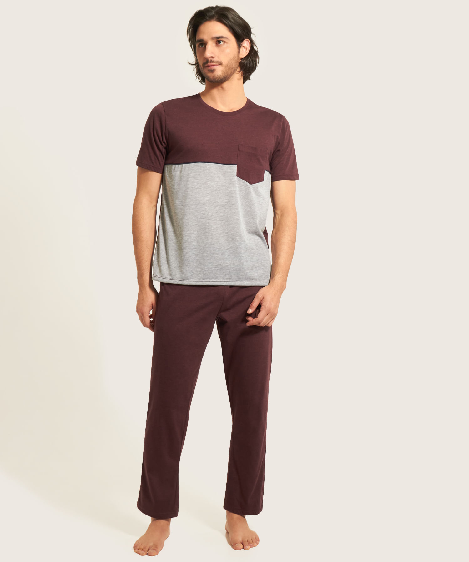 Pijama Conjunto Camiseta Bloques Bolsillo Y Pantalón Unicolor - Patprimo