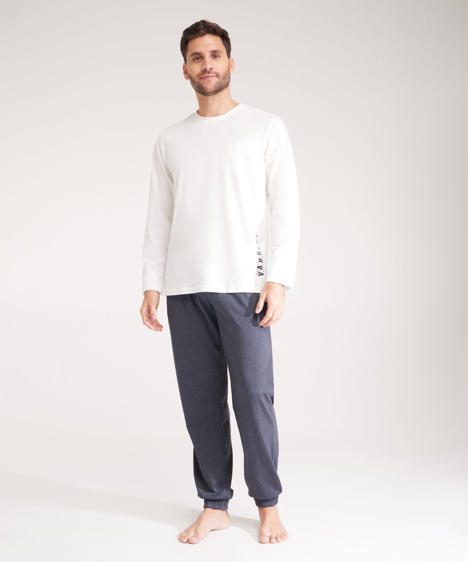 Pettrus Pijama polar de cuello redondo con tapeta y pantalón con