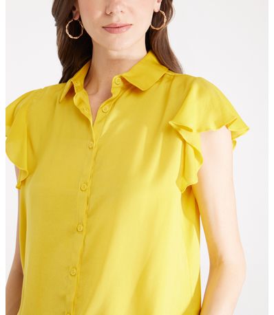 Camiseta con motivo irisado y manga corta con volantes para niña - amarillo  pálido