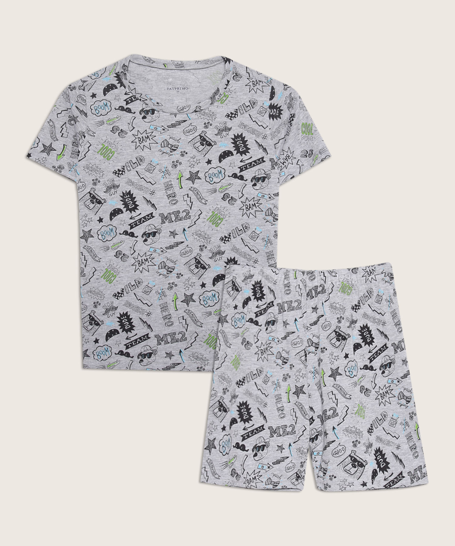 Pijama Para Niño Set De Camiseta Manga Corta Estampada Y Pantaloneta  Estampada