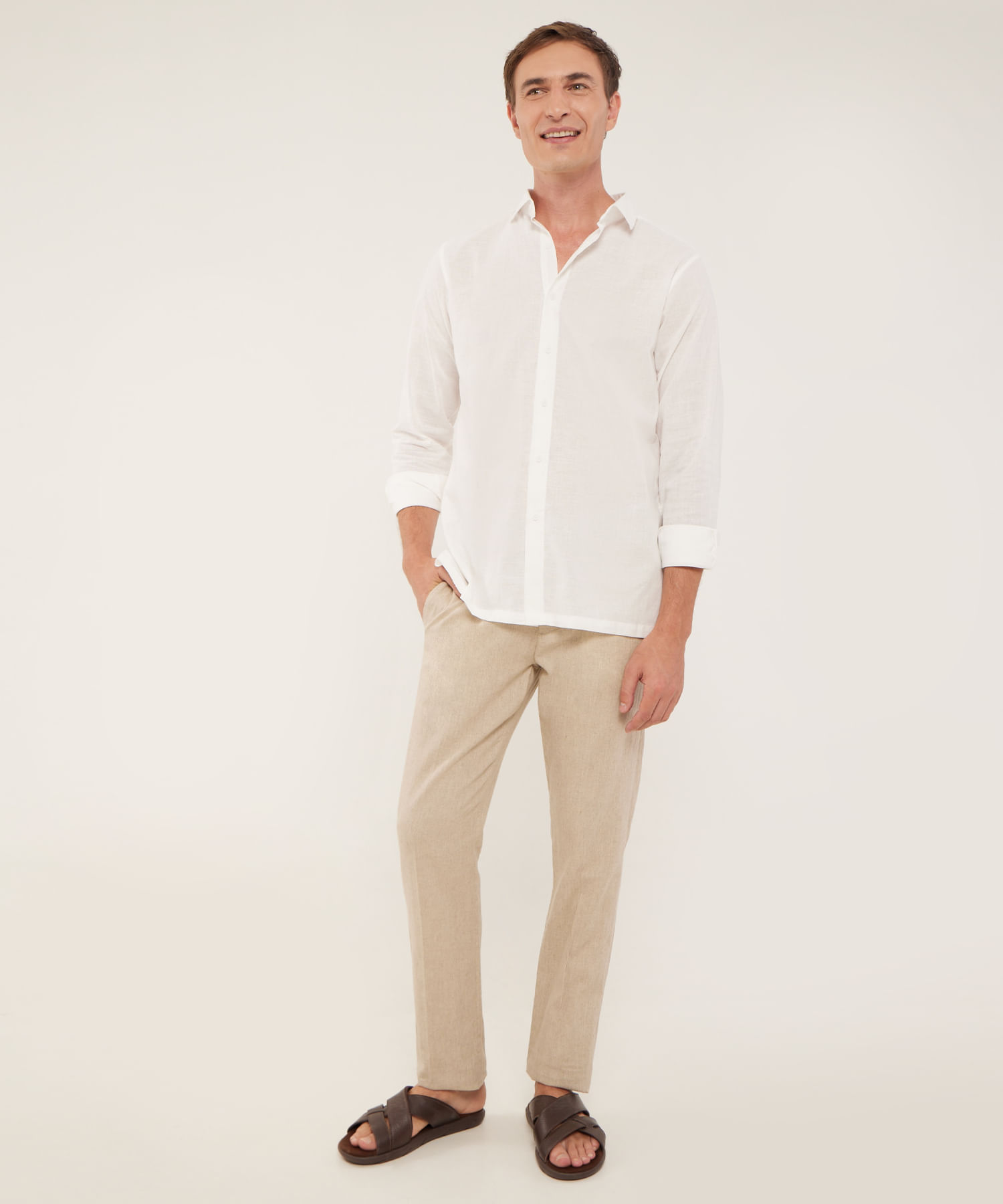 Pantalón Tipo Chino Blanco Hombre