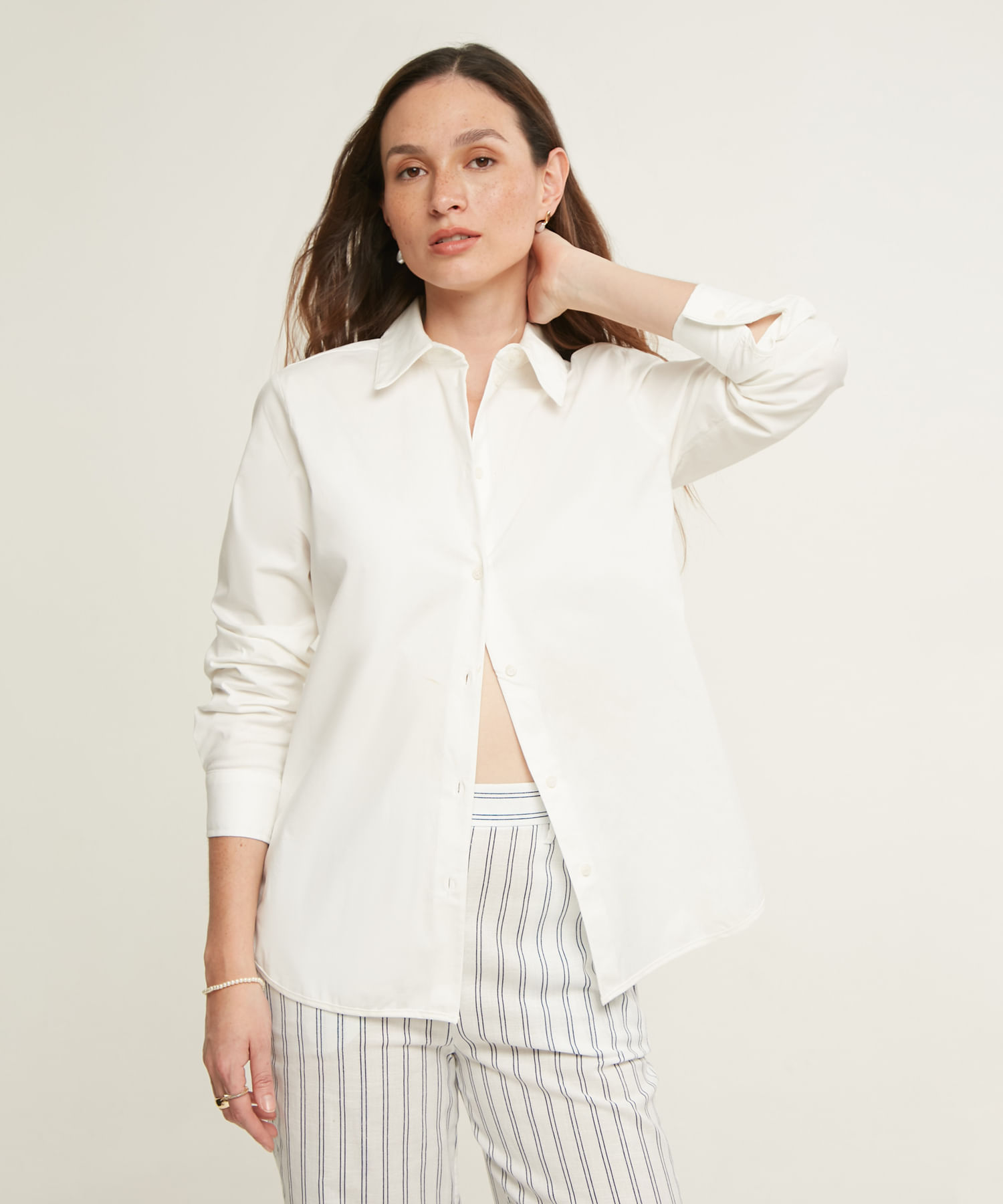 Modelutti-camisa de popelina de manga larga para mujer, blusas sencillas y  ajustadas, Tops informales elegantes